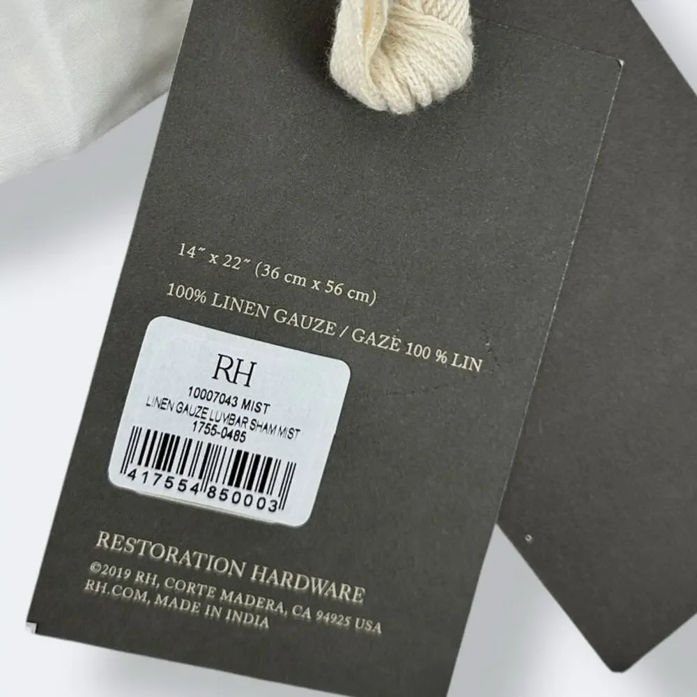 Restoration Hardware Linen Gauze Tufted Sham Mist Gray Lumbar Size 14